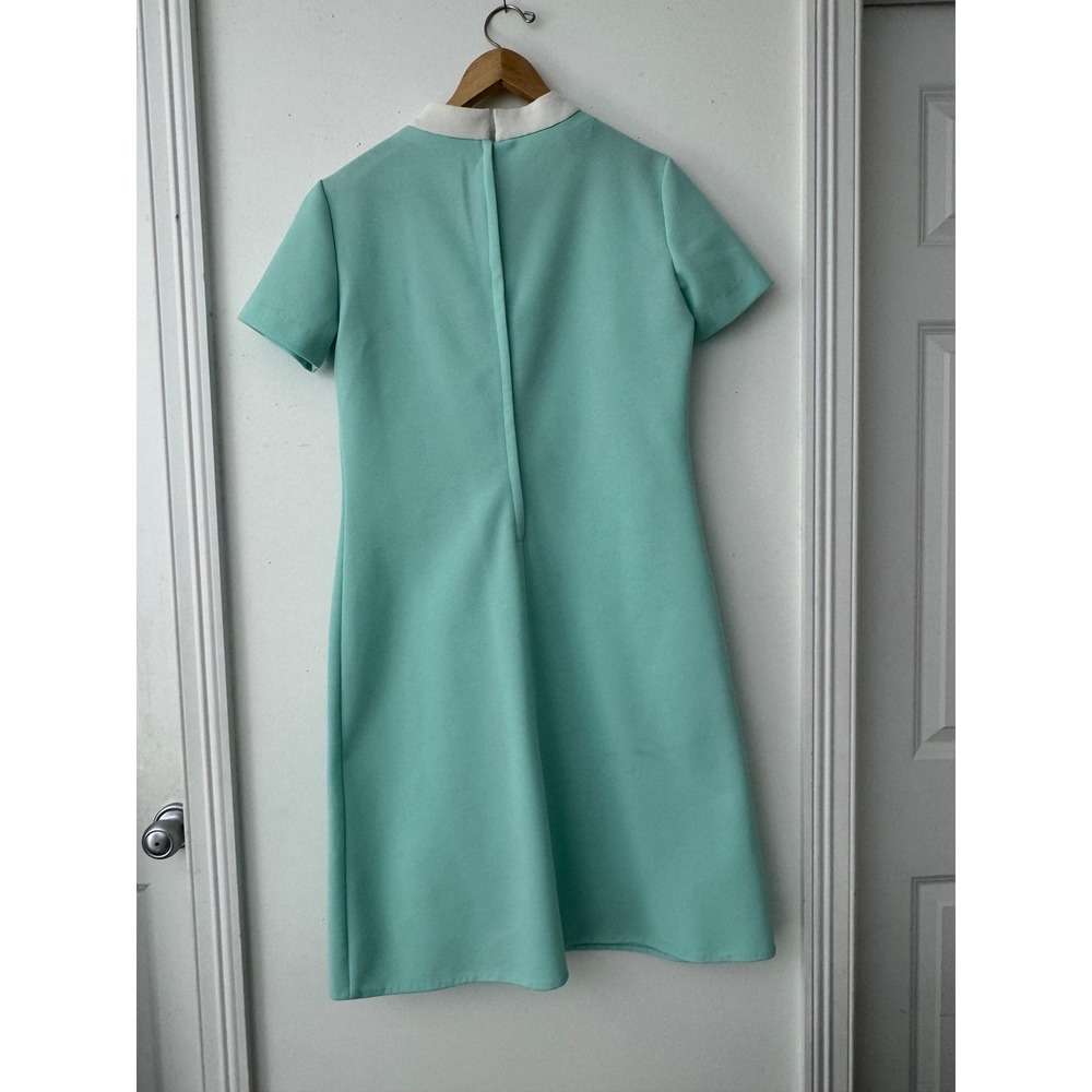 Vintage Bleeker Street Mod Shift Dress Seafoam Green White Collar 60s Retro